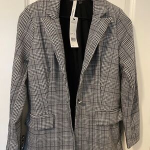 NY Collection Women's Black and White Plaid Coat